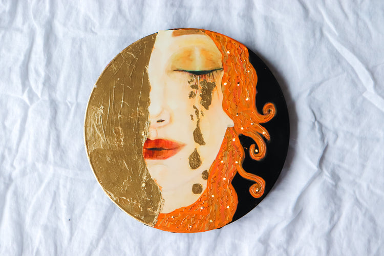 Hand Painted Light Up Vinyl Record Wall Art - Golden Tears
