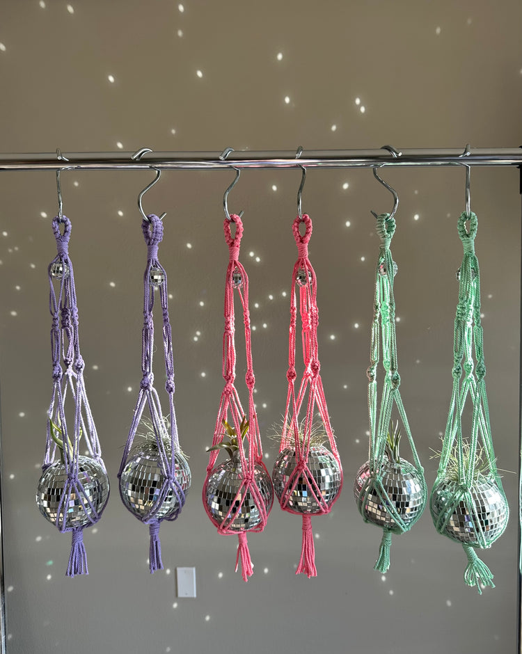 Disco Ball Macrame Planter + Air Plant -Pink