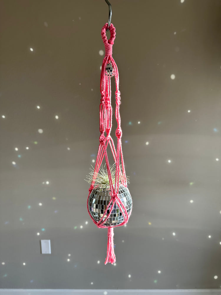 Disco Ball Macrame Planter + Air Plant -Pink