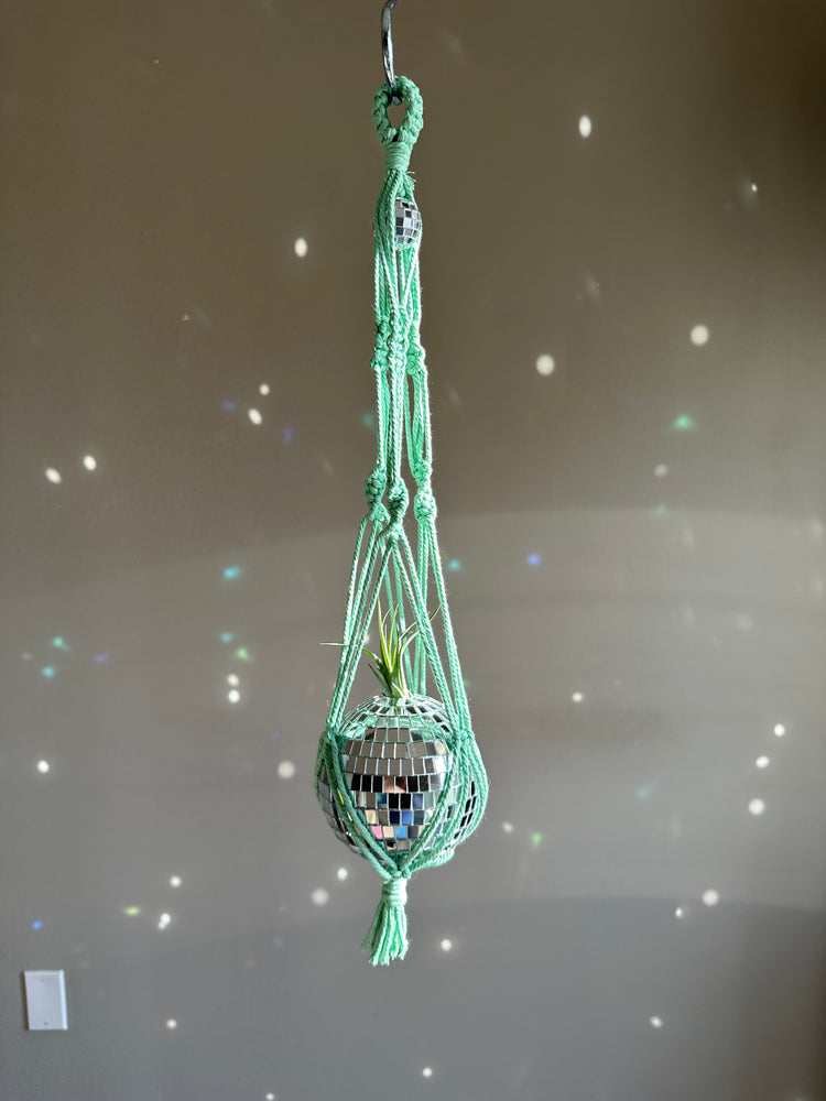 Disco Ball Macrame Planter + Air Plant -Mint