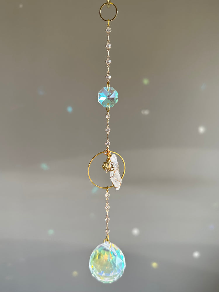 Crystal Suncatcher - Lotus Flower + Quartz