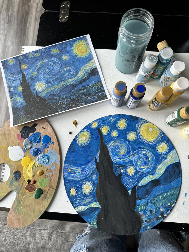 Hand Painted Light Up Vinyl Record Wall Art -  Starry Night