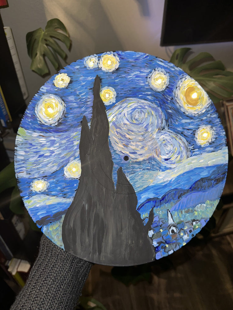 Hand Painted Light Up Vinyl Record Wall Art -  Starry Night