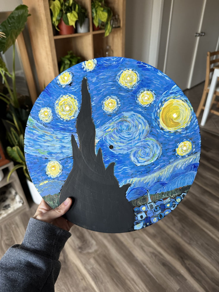 Hand Painted Light Up Vinyl Record Wall Art -  Starry Night
