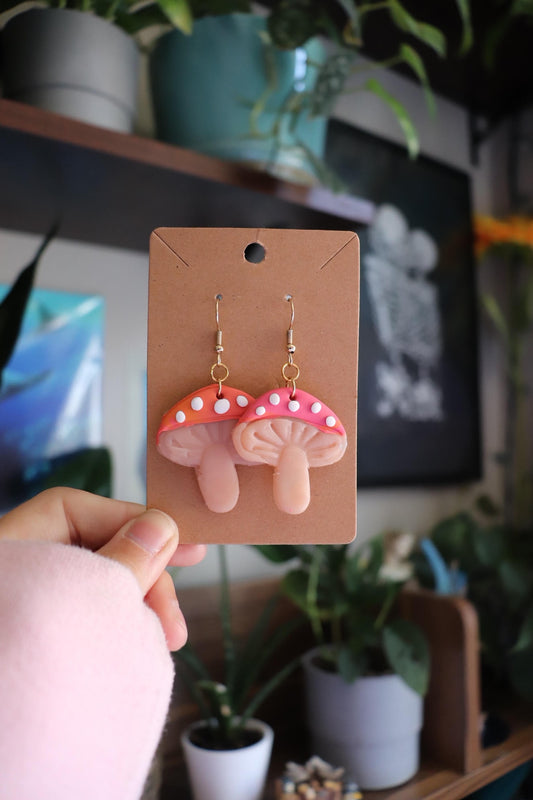 Mushroom Earrings - Red