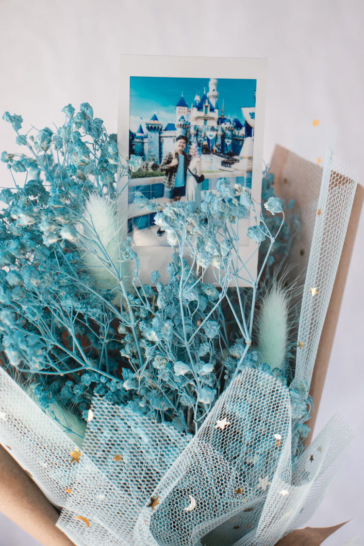 Petite Custom Photo Bouquet - Dried Blue Baby’s Breath + Kraft Wrap