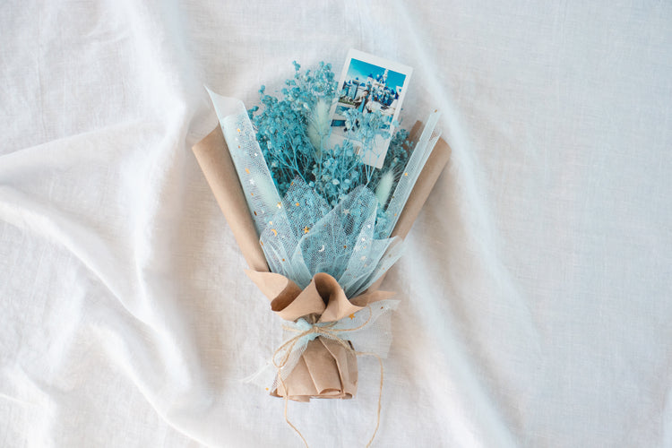 Petite Custom Photo Bouquet - Dried Blue Baby’s Breath + Kraft Wrap