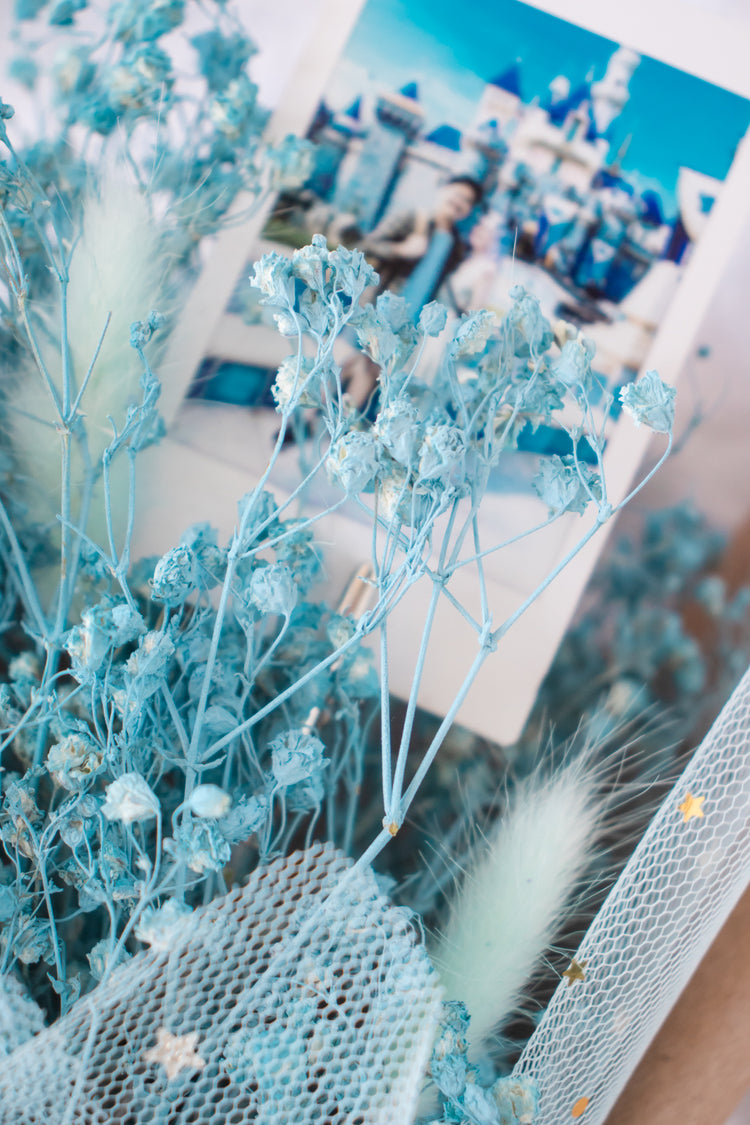 Petite Custom Photo Bouquet - Dried Blue Baby’s Breath + Kraft Wrap