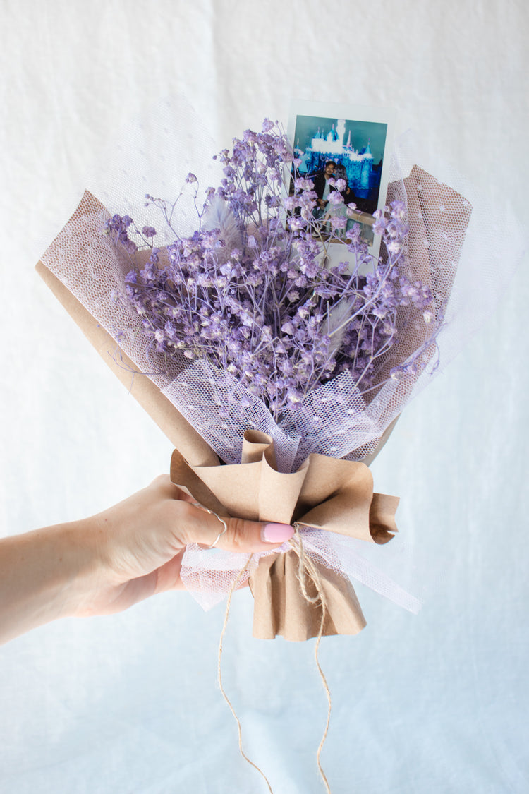 Petite Custom  Photo Bouquet - Dried Purple Baby’s breath + Kraft Wrap