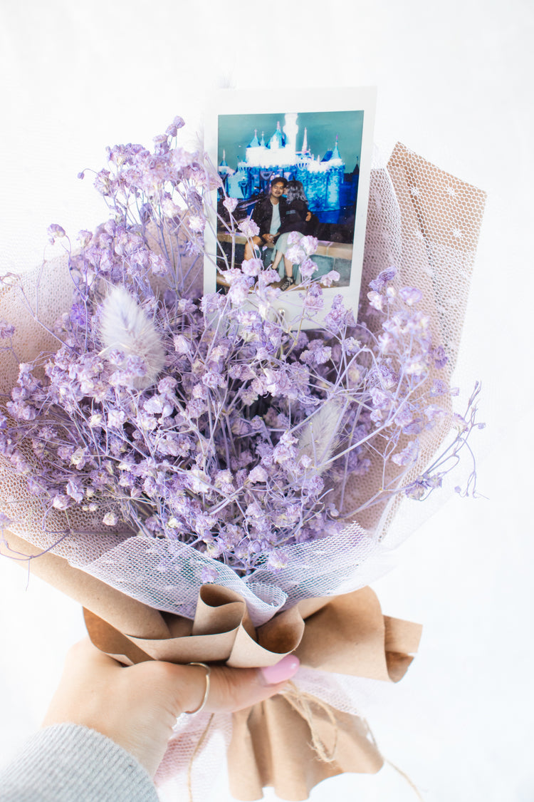 Petite Custom  Photo Bouquet - Dried Purple Baby’s breath + Kraft Wrap