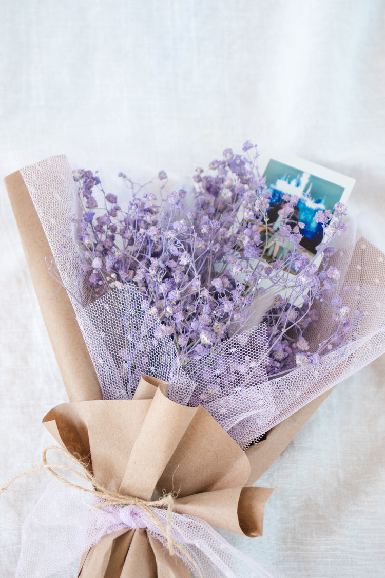 Petite Custom  Photo Bouquet - Dried Purple Baby’s breath + Kraft Wrap