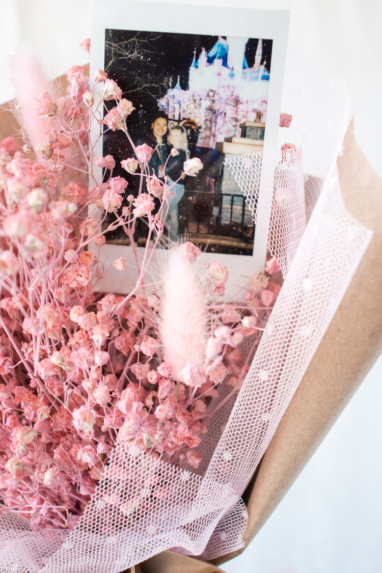 Petite Custom Photo Bouquet - Dried Pink Baby’s Breath + Kraft Wrap