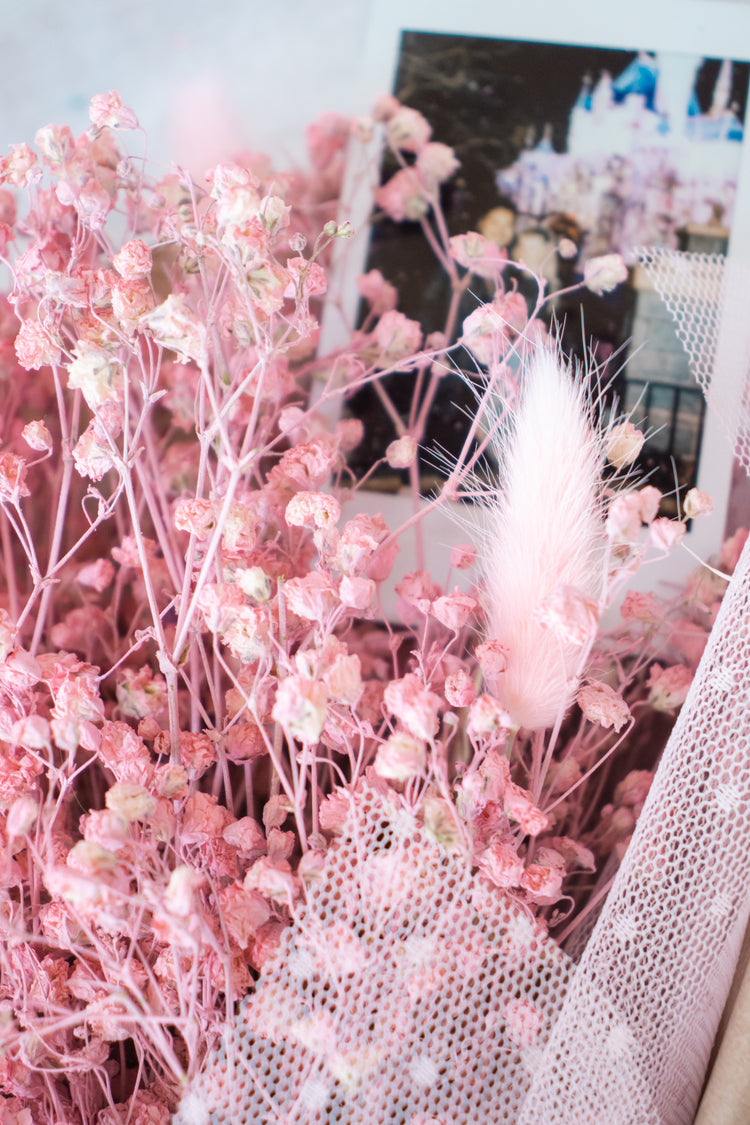 Petite Custom Photo Bouquet - Dried Pink Baby’s Breath + Kraft Wrap
