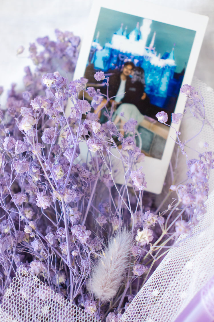 Petite Custom Photo Bouquet - Dried Purple Baby’s Breath + Lilac Wrap