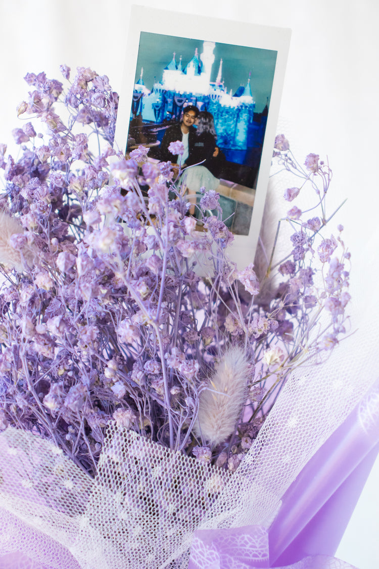 Petite Custom Photo Bouquet - Dried Purple Baby’s Breath + Lilac Wrap