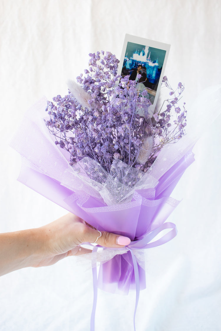 Petite Custom Photo Bouquet - Dried Purple Baby’s Breath + Lilac Wrap
