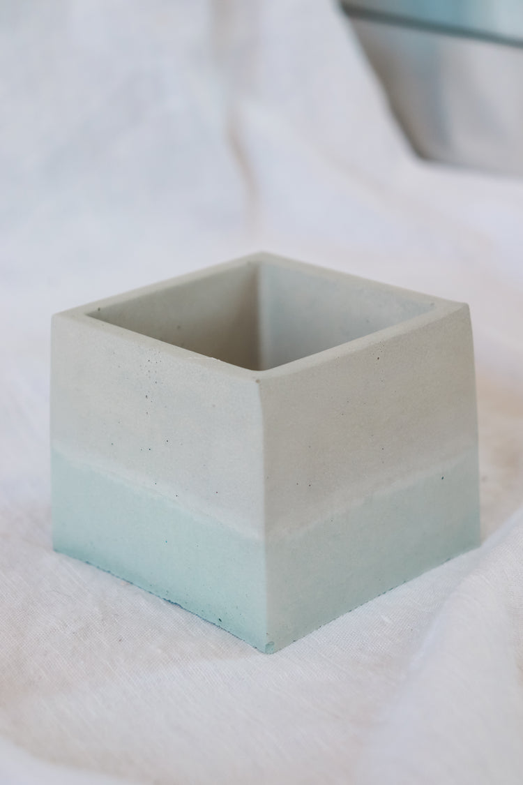 Aqua Concrete Plant Pot - Square