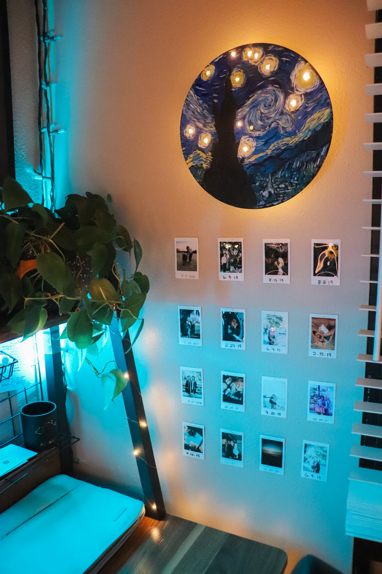 Hand Painted Light Up Vinyl Record Wall Art -  Starry Night