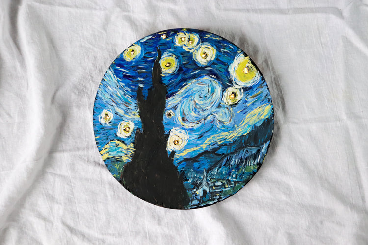 Hand Painted Light Up Vinyl Record Wall Art -  Starry Night