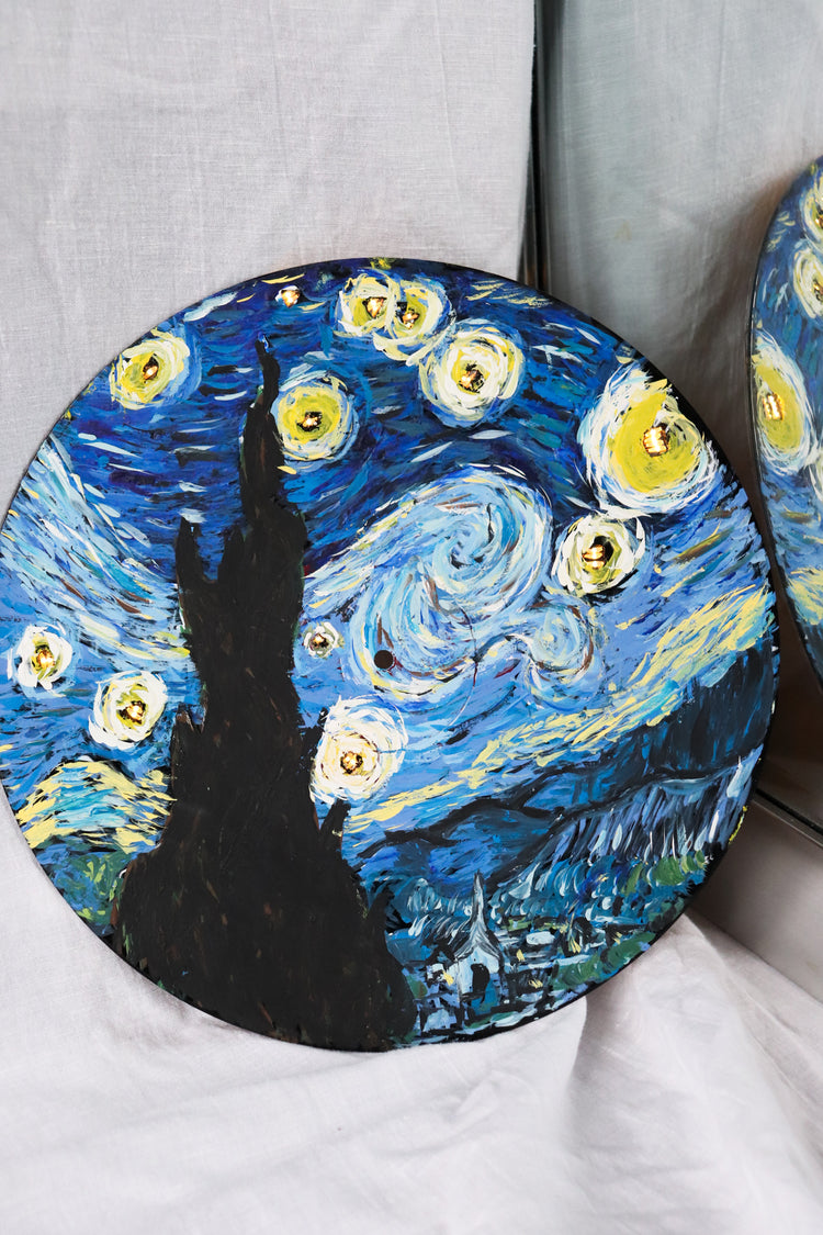 Hand Painted Light Up Vinyl Record Wall Art -  Starry Night