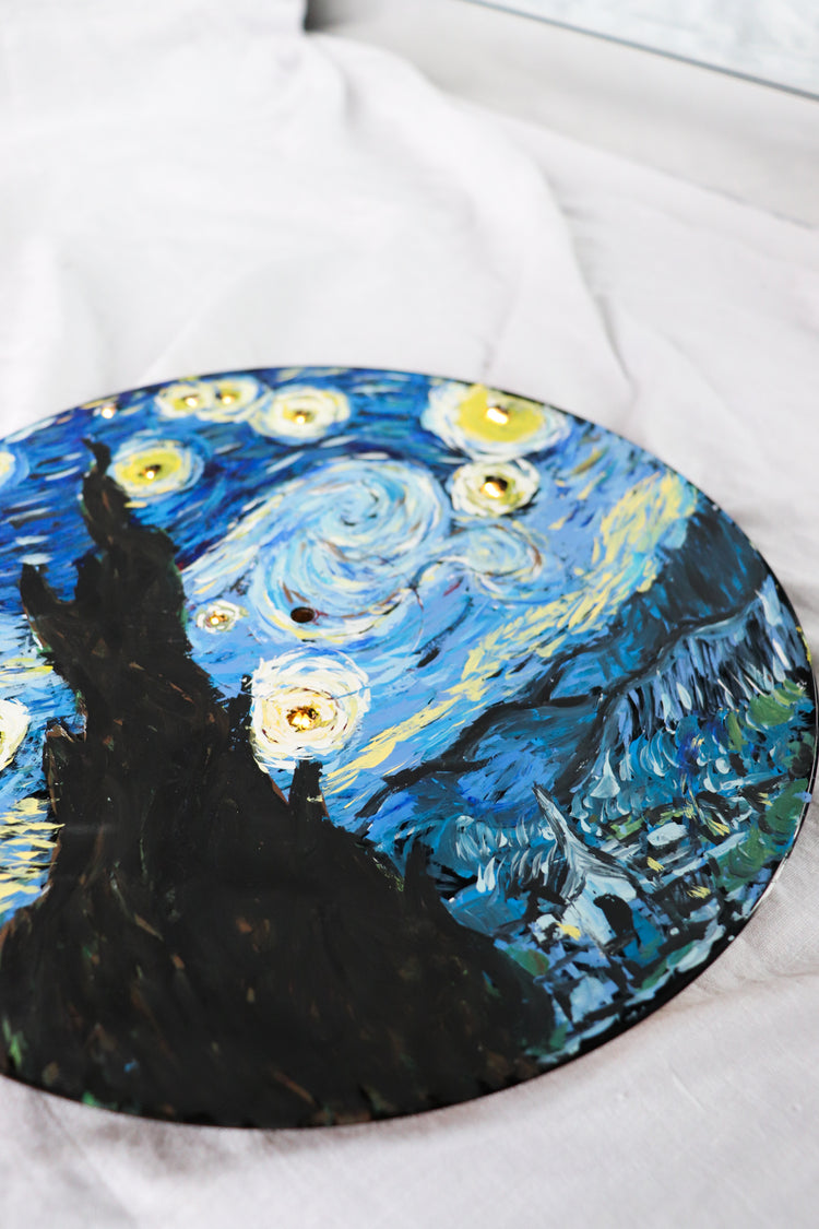 Hand Painted Light Up Vinyl Record Wall Art -  Starry Night