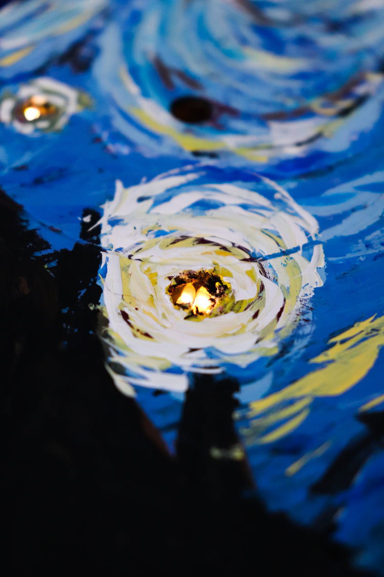 Hand Painted Light Up Vinyl Record Wall Art -  Starry Night