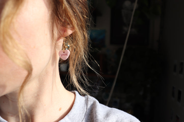 Conversation Candy Heart Earrings - Ugh