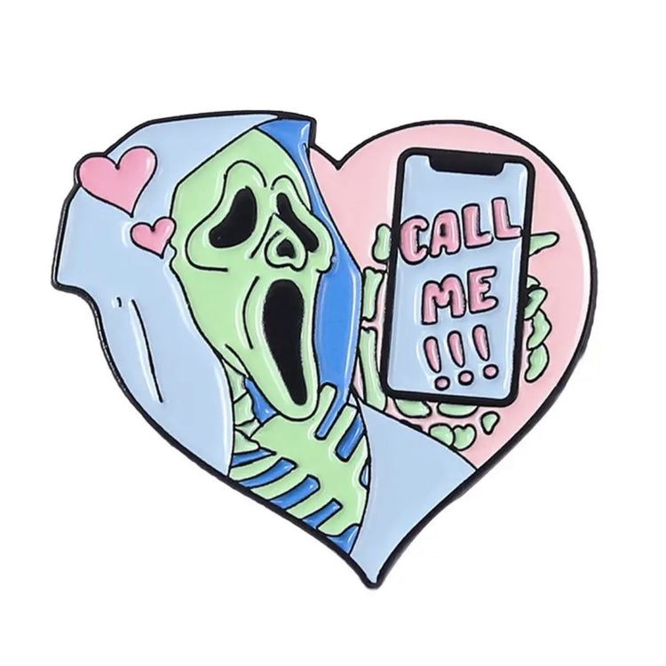 Scream Call Me Ghostface Heart Spooky Enamel Pin