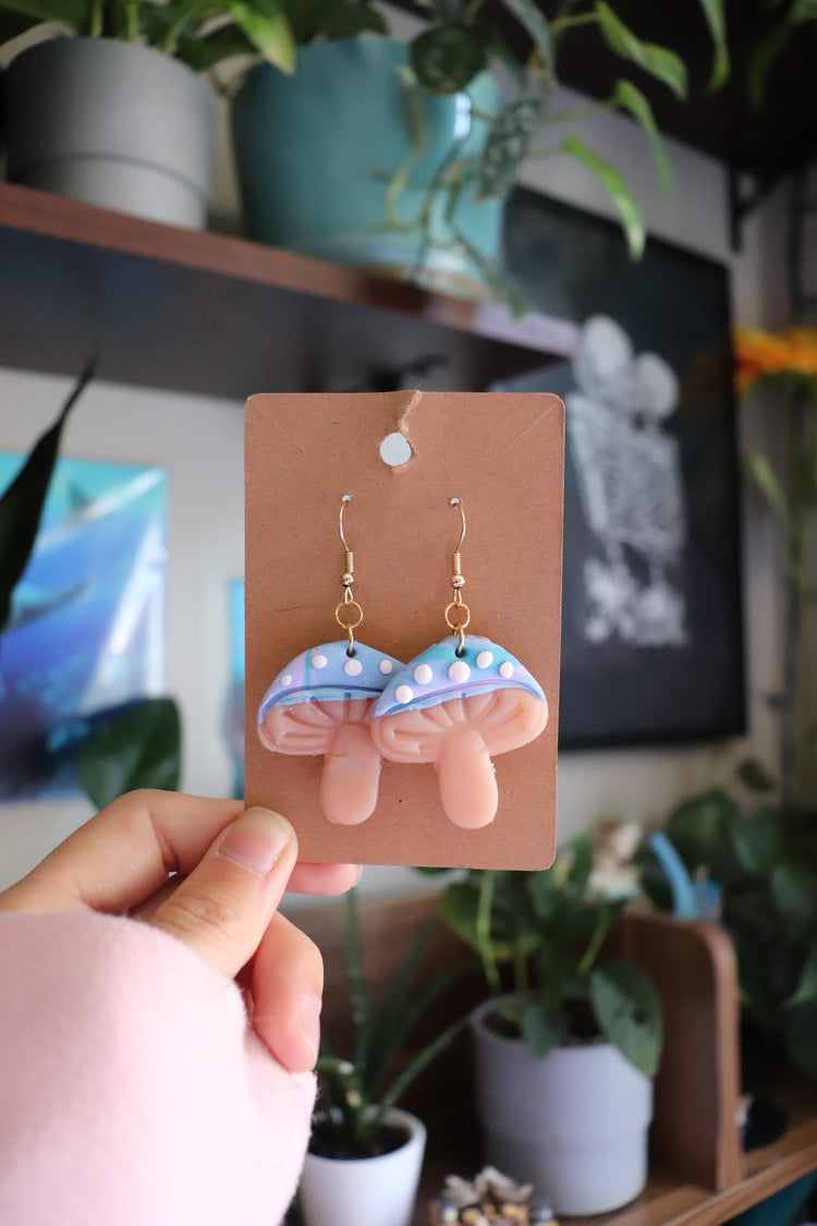 Mushroom Earrings - Blue