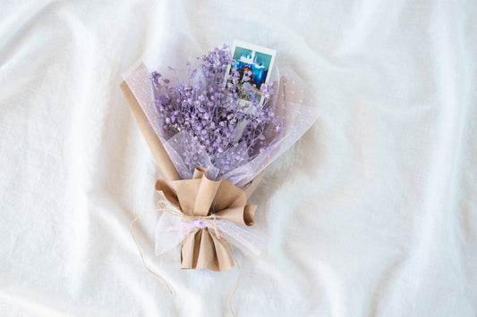 Petite Custom  Photo Bouquet - Dried Purple Baby’s breath + Kraft Wrap