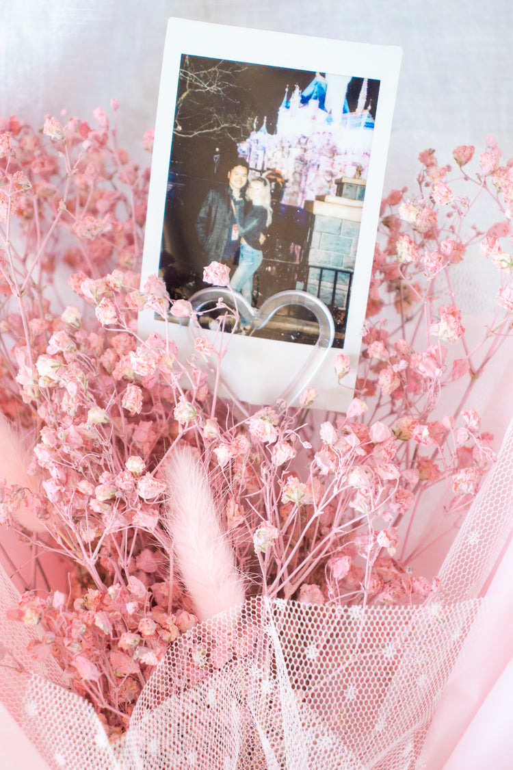 Petite Custom Photo Bouquet - Dried Pink Baby’s Breath + Blush Pink Wrap