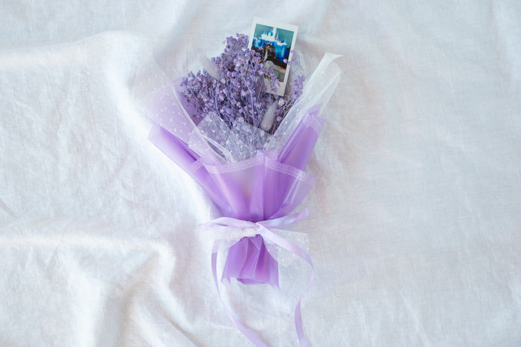 Petite Custom Photo Bouquet - Dried Purple Baby’s Breath + Lilac Wrap