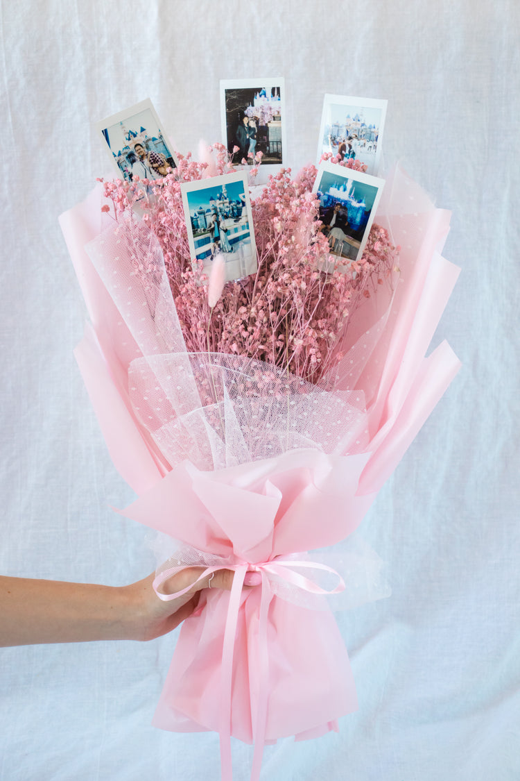 Grande Custom Photo Bouquet - Dried Pink Baby’s Breath + Blush Pink Wrap