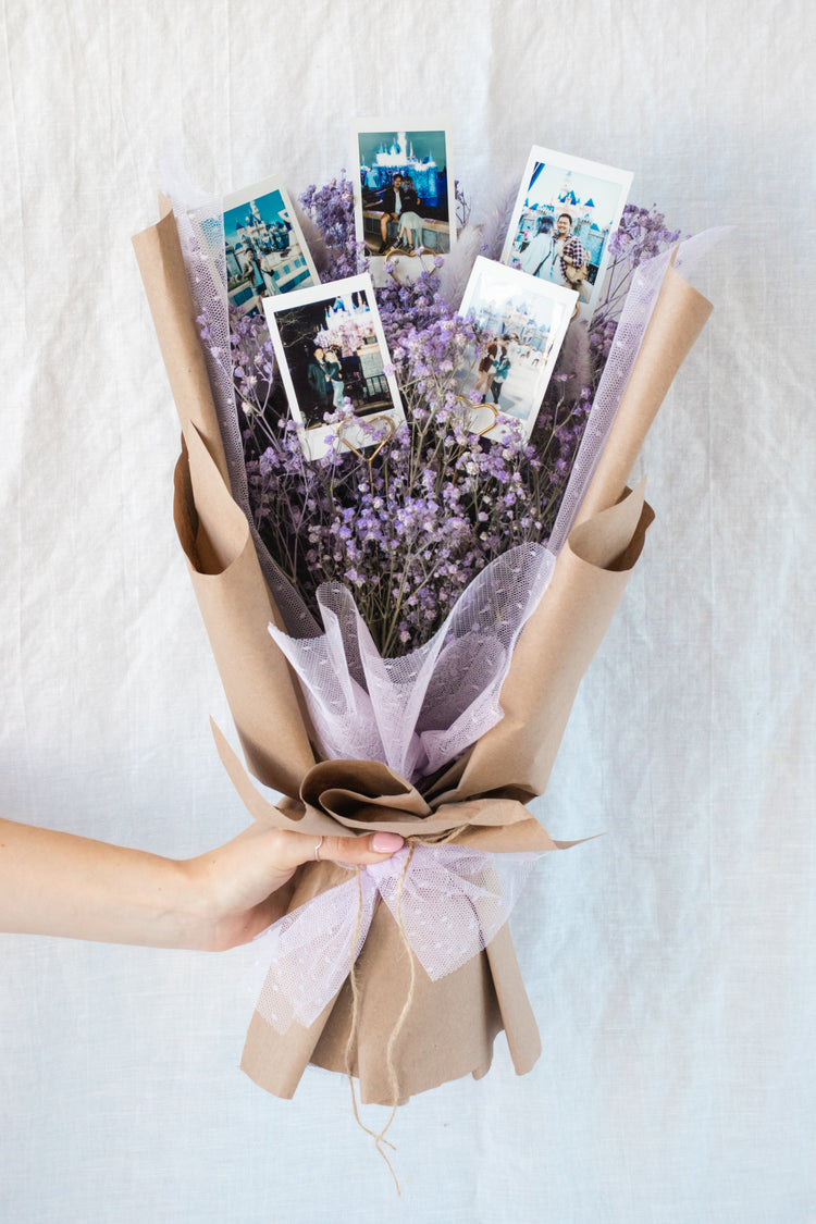 Grande Custom Photo Bouquet - Dried Purple Baby’s Breath + Kraft Wrap