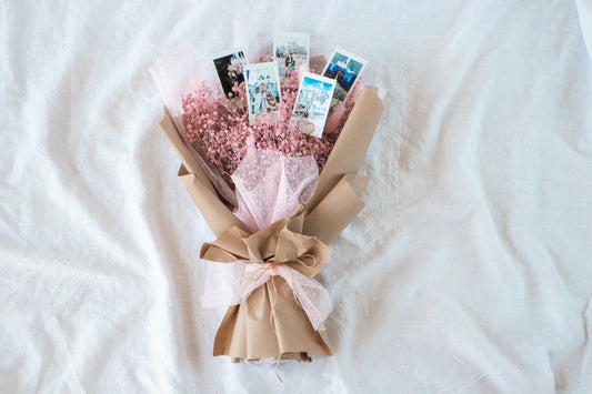 Grande Custom Photo Bouquet - Dried Pink Baby’s Breath + Kraft Wrap