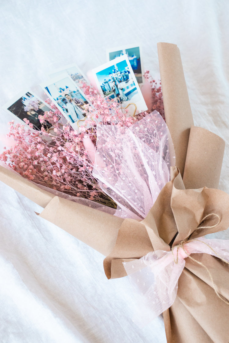 Grande Custom Photo Bouquet - Dried Pink Baby’s Breath + Kraft Wrap