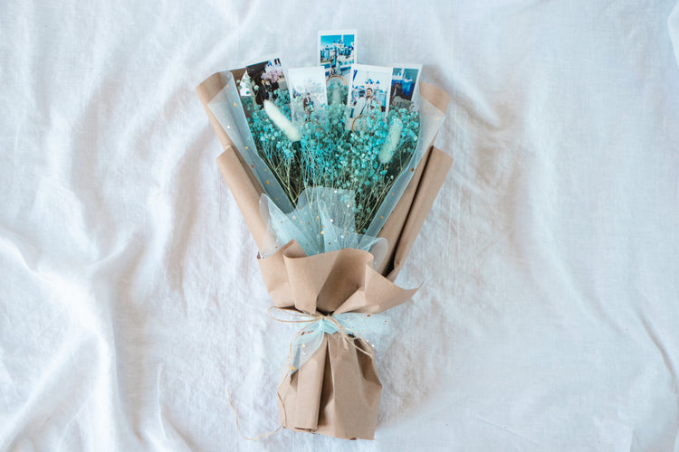 Grande Custom Photo Bouquet - Dried Blue Baby’s Breath + Kraft Wrap