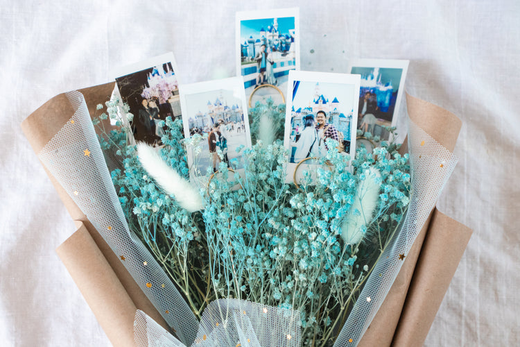 Grande Custom Photo Bouquet - Dried Blue Baby’s Breath + Kraft Wrap