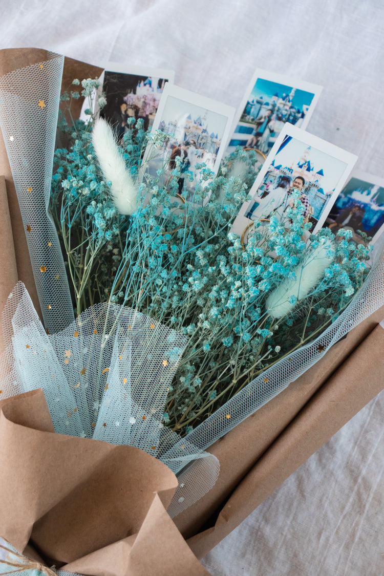 Grande Custom Photo Bouquet - Dried Blue Baby’s Breath + Kraft Wrap