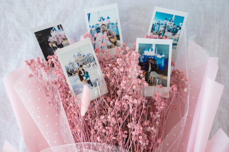 Grande Custom Photo Bouquet - Dried Pink Baby’s Breath + Blush Pink Wrap