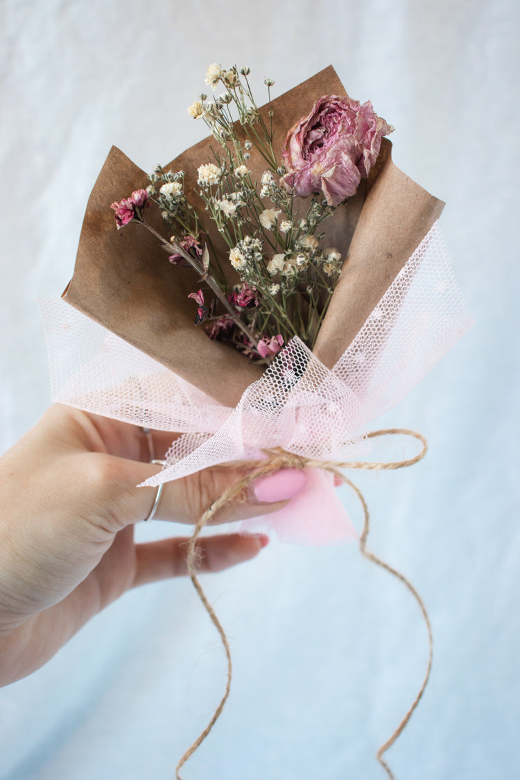 Mini Bouquet - Dried Pink Peony (Paeonia) Arrangement